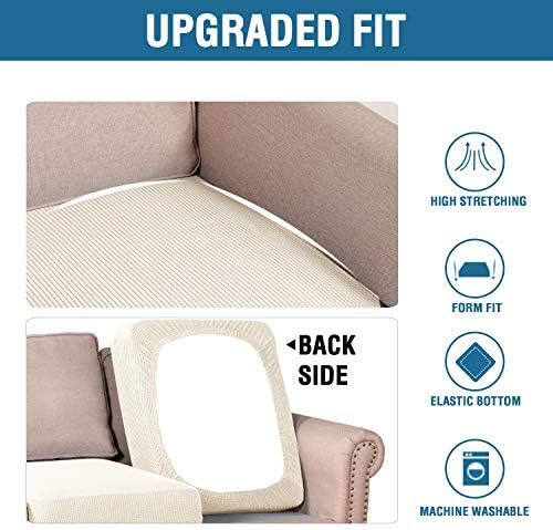 High Stretch Individual Seat Cushion Covers Sofa Slipcovers Couch Featuring Jacquard Textured Twill Fabric (3 Pack for 3 Sofa, Natural, Large) Natural - - Image 7