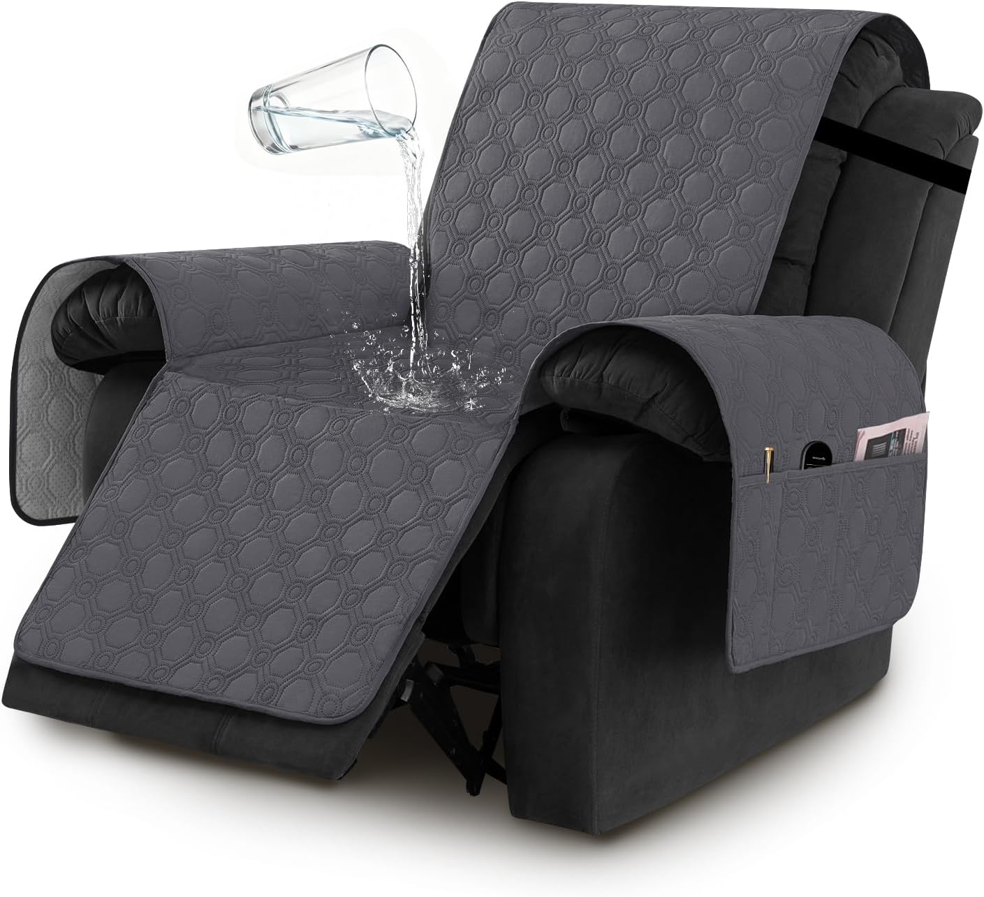 100% Waterproof Recliner Chair Covers, Covers Non-Slip Stay in Place, Thick Cover for with Pocket, Dog Couch Protector Washable(Grey, 23
