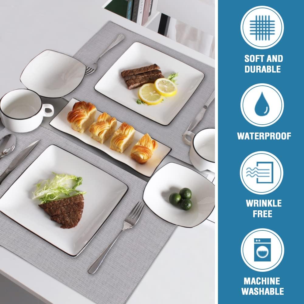 Linen Placemats Set of 4 Premium Solid Table for Dining Spill-Proof Waterproof Mats Heat-Resistant Kitchen Washable, 12x18 inches, Grey Gray - - Image 4