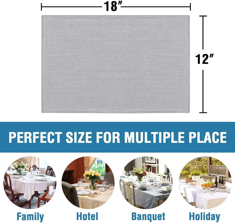 Linen Placemats Set of 4 Premium Solid Table for Dining Spill-Proof Waterproof Mats Heat-Resistant Kitchen Washable, 12x18 inches, Grey Gray - - Image 6