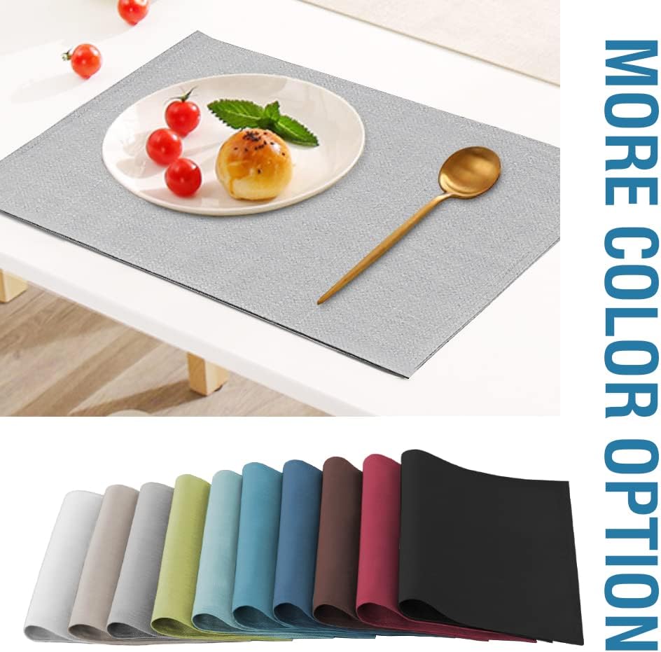 Linen Placemats Set of 4 Premium Solid Table for Dining Spill-Proof Waterproof Mats Heat-Resistant Kitchen Washable, 12x18 inches, Grey Gray - - Image 7