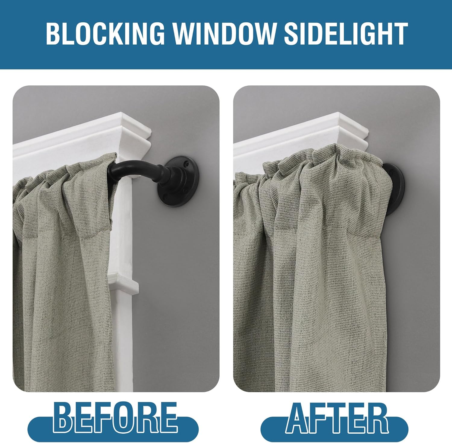 Wrap Around Curtain Rods for Windows 16.2 to 106.2 Inch, 3/4 Inch Diameter Industrial Telescoping Rod, Splicing Adjustable Indoor/Outdoor, Black 16.2