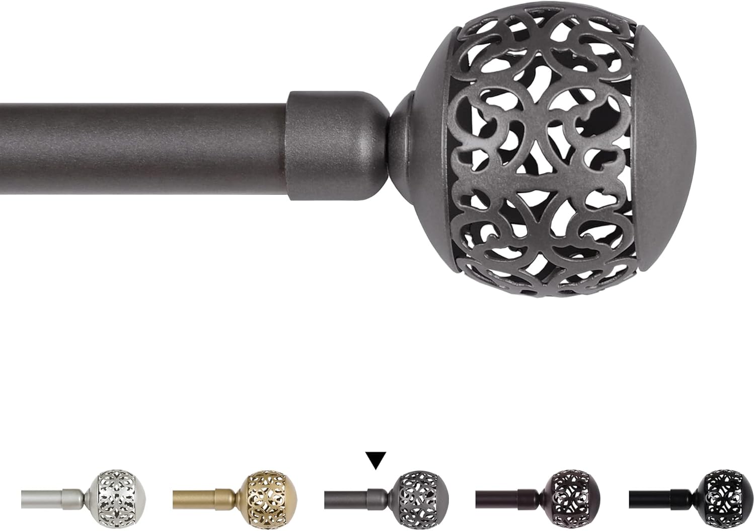 Window Treatment Single Curtain Rod Set Telescoping with Carved Hollow Ball Finials, Adjustable Length from 28 to 48-Inch, 3/4 Inch Diameter, Pewter 28