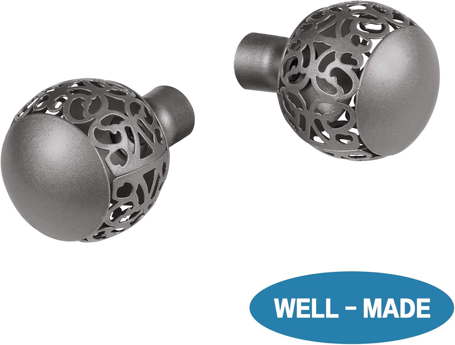 Window Treatment Single Curtain Rod Set Telescoping with Carved Hollow Ball Finials, Adjustable Length from 28 to 48-Inch, 3/4 Inch Diameter, Pewter 28