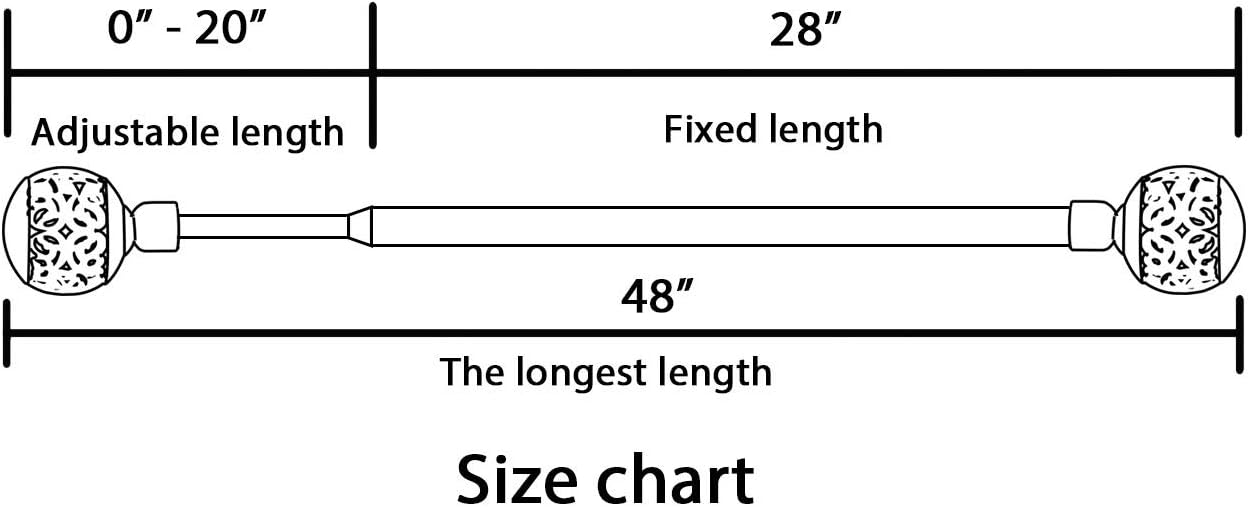 Window Treatment Single Curtain Rod Set Telescoping with Carved Hollow Ball Finials, Adjustable Length from 28 to 48-Inch, 3/4 Inch Diameter, Pewter 28