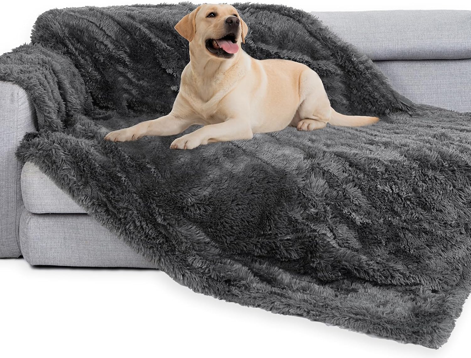 Waterproof Dog Blanket for Couch & Furniture Protection - Super Soft Reversible Throw Large Dogs Cats, Calming Washable Fur Sherpa Pet (50x60 Inch, Grey) Grey 50x60 Inch (Pack of 1) - Image 1