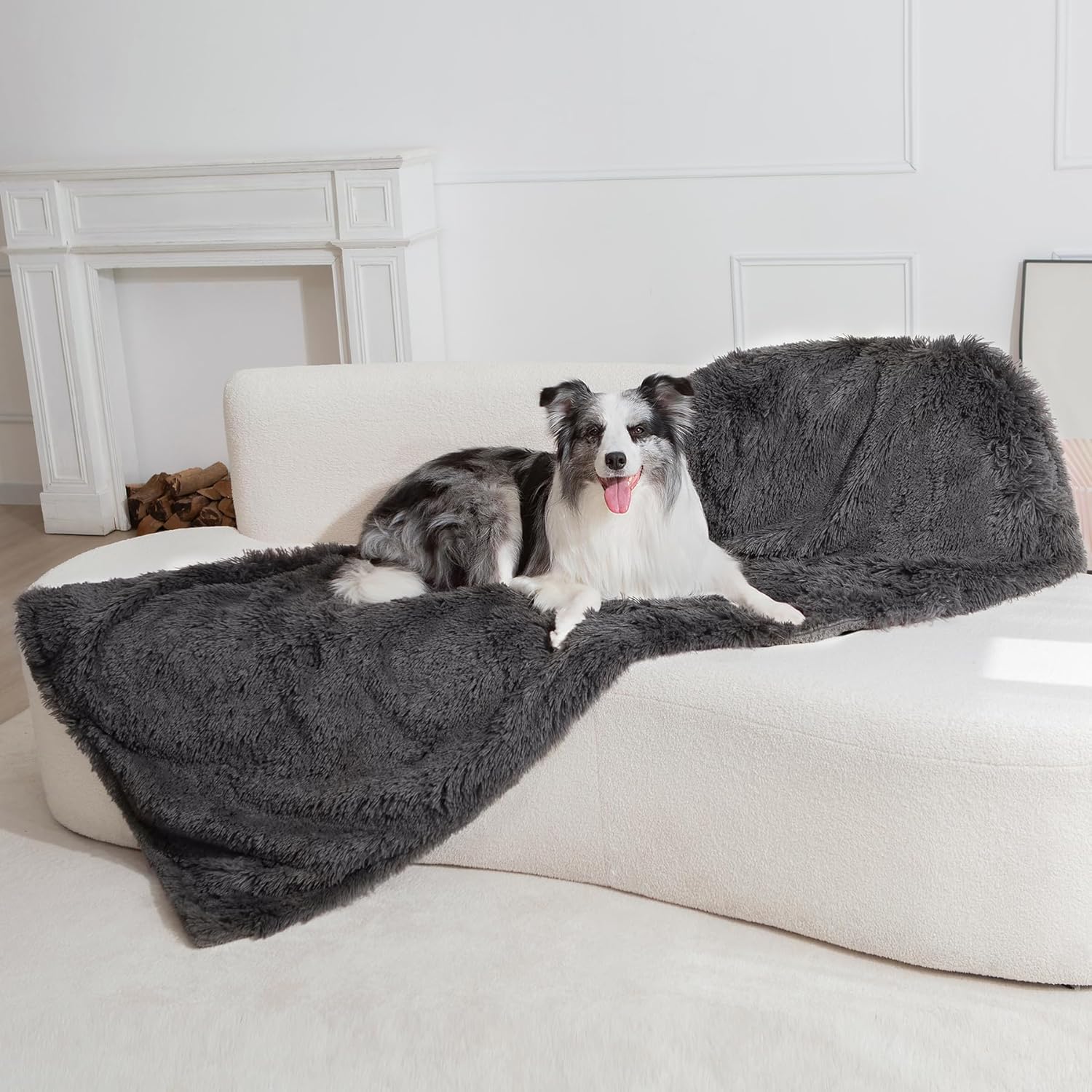 Waterproof Dog Blanket for Couch & Furniture Protection - Super Soft Reversible Throw Large Dogs Cats, Calming Washable Fur Sherpa Pet (50x60 Inch, Grey) Grey 50x60 Inch (Pack of 1) - Image 4