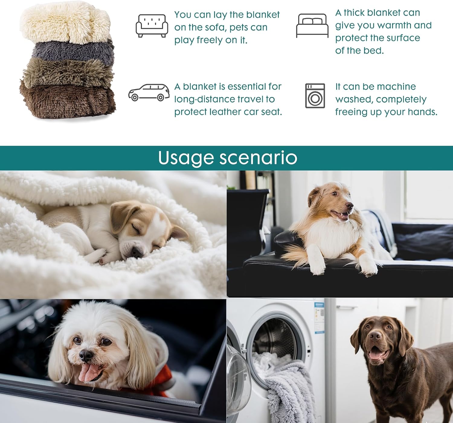 Waterproof Dog Blanket for Couch & Furniture Protection - Super Soft Reversible Throw Large Dogs Cats, Calming Washable Fur Sherpa Pet (50x60 Inch, Grey) Grey 50x60 Inch (Pack of 1) - Image 5