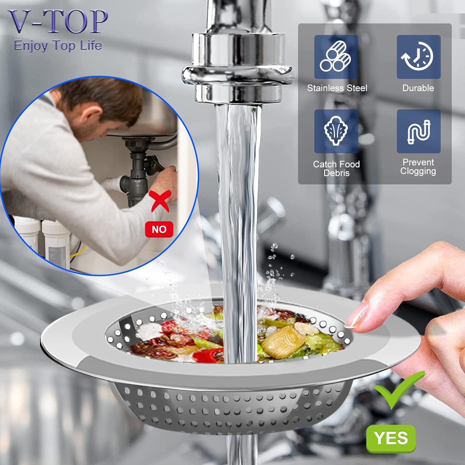 Kitchen Sink Drain Strainer, 4 Pack Stainless Steel and Black Mesh Strainer for with Large Wide Rim 4.5