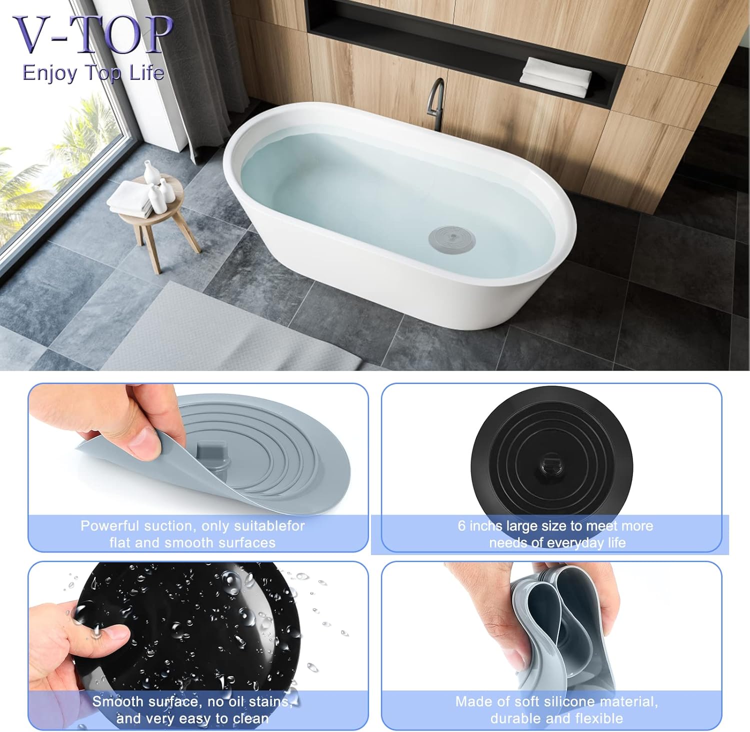 Sink Strainer Stopper 4 Pack, Universal Silicone Kitchen Drain Cover Plug Kit, 4.5 Inch Stainless Steel Filter Strainer, Food Catcher for - - Image 3