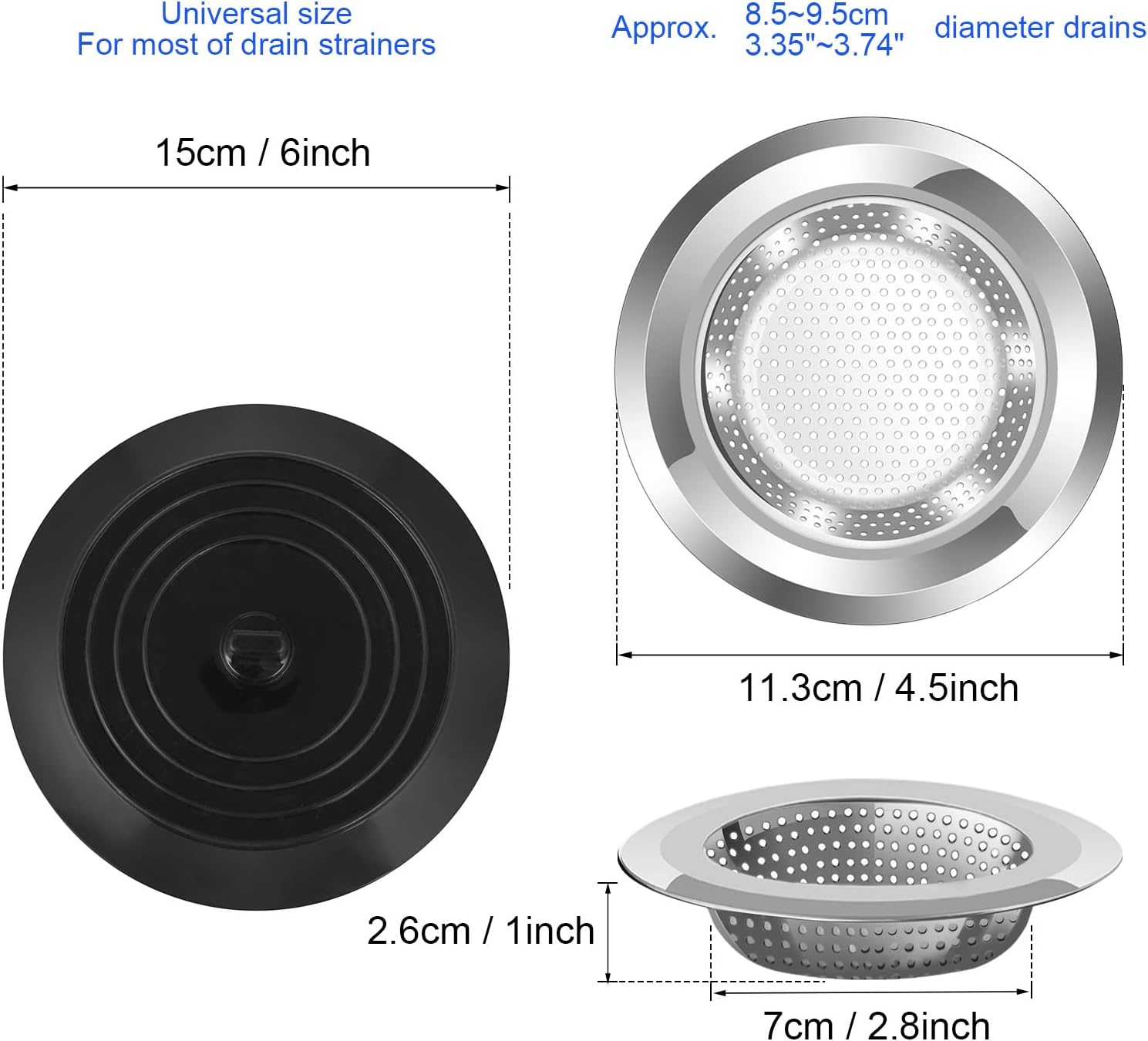 Sink Strainer Stopper 4 Pack, Universal Silicone Kitchen Drain Cover Plug Kit, 4.5 Inch Stainless Steel Filter Strainer, Food Catcher for - - Image 4