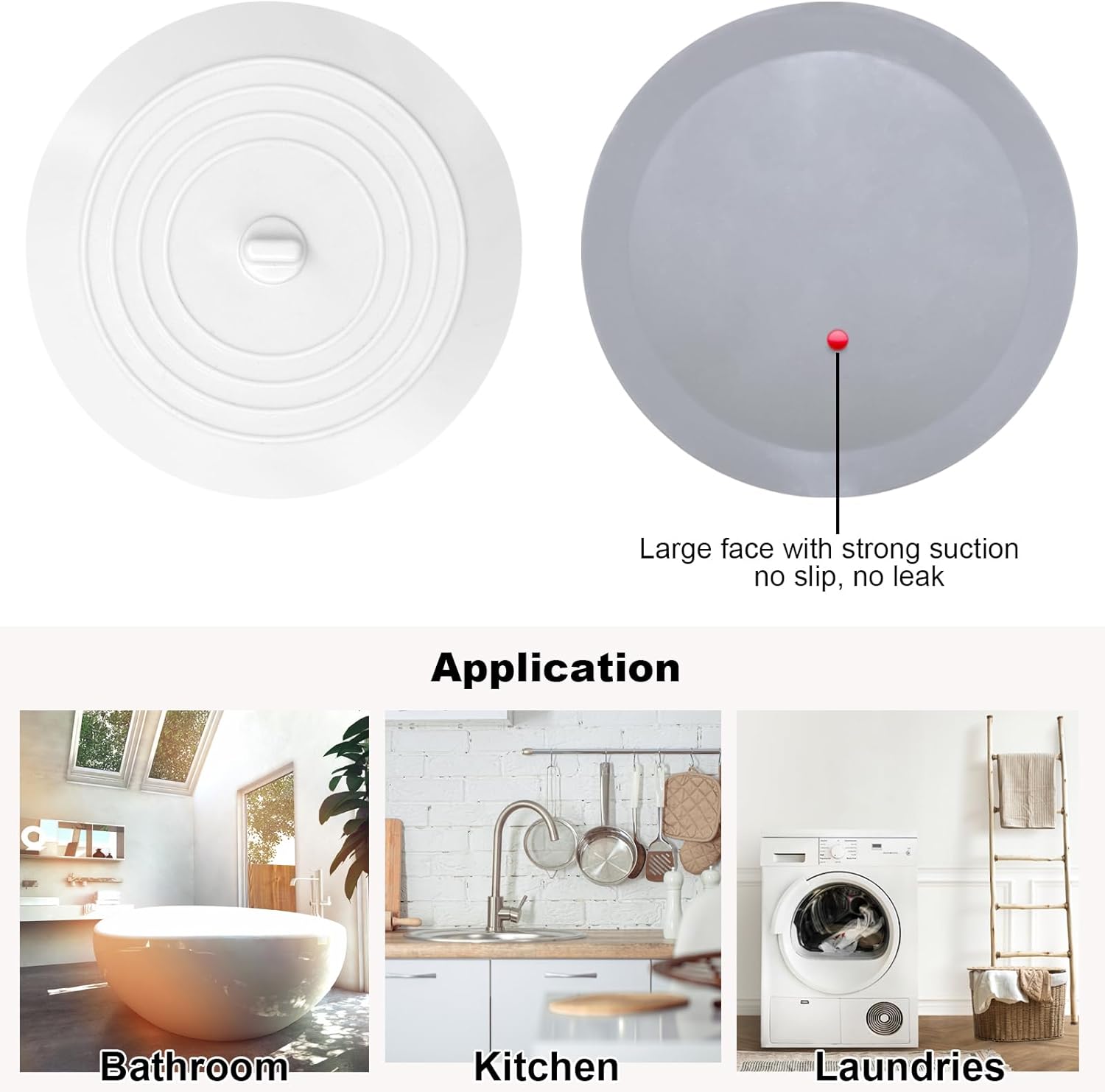 Bathtub Drain Stopper 3 Pack,  5inch Tub Cover, Silicone Bath Plug Essentials Flat Suction for Kitchen Bathroom Laundry Accessories - - Image 6