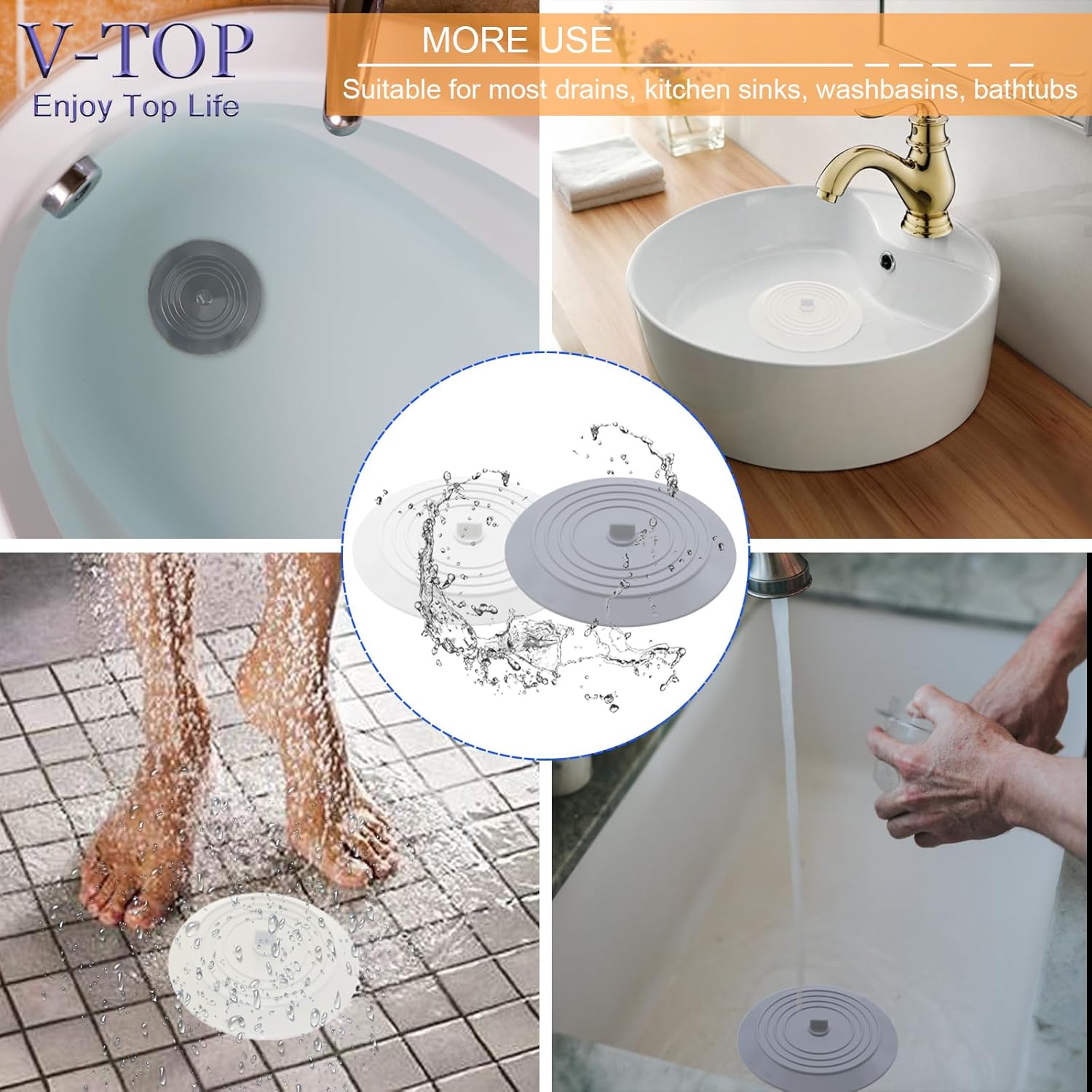 Bathtub Drain Stopper 3 Pack,  5inch Tub Cover, Silicone Bath Plug Essentials Flat Suction for Kitchen Bathroom Laundry Accessories - - Image 7