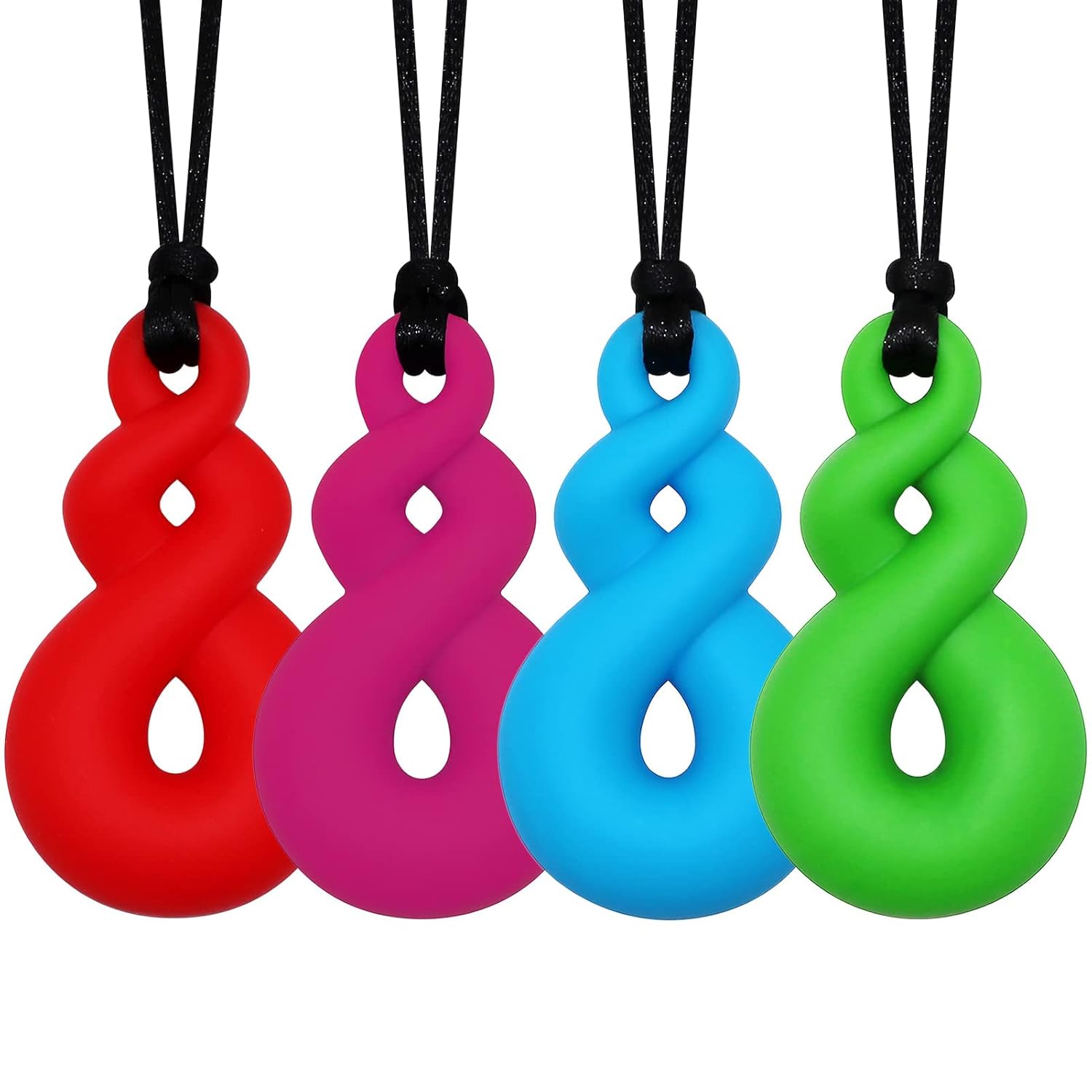 Chew Necklaces for Kids With Autism, ADHD, SPD, or Special Needs - Sensory Silicone Chewy Necklace Toys Boys, Girls, Adults, Teens 4 Pack - Image 1