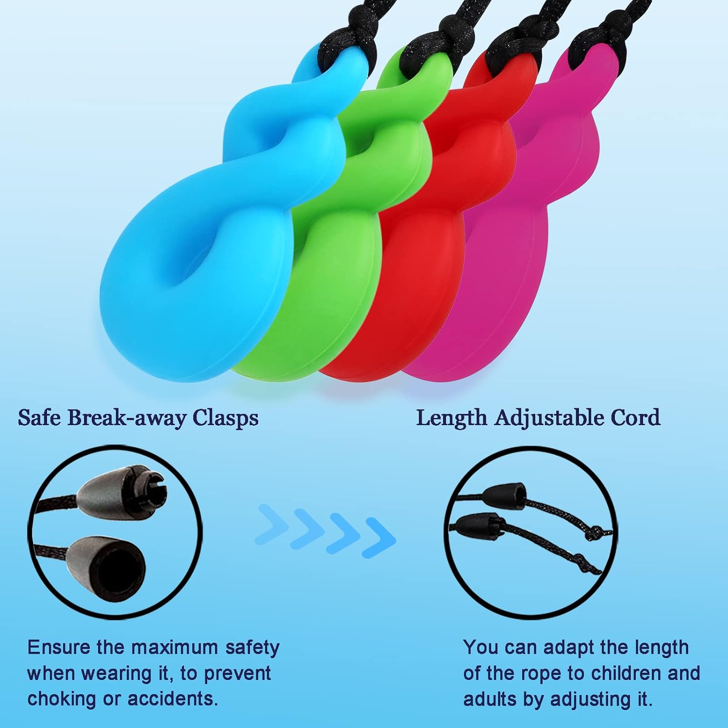 Chew Necklaces for Kids With Autism, ADHD, SPD, or Special Needs - Sensory Silicone Chewy Necklace Toys Boys, Girls, Adults, Teens 4 Pack - Image 2