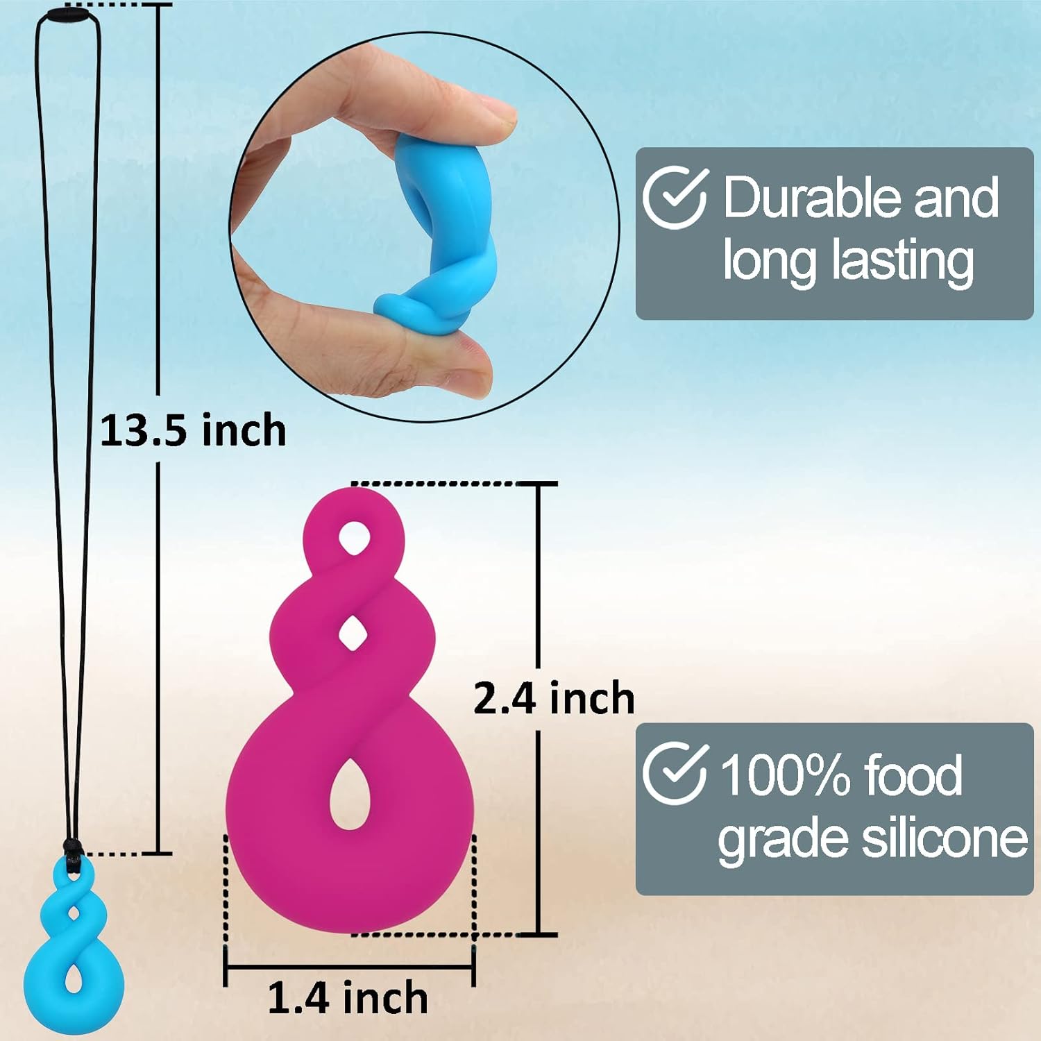 Chew Necklaces for Kids With Autism, ADHD, SPD, or Special Needs - Sensory Silicone Chewy Necklace Toys Boys, Girls, Adults, Teens 4 Pack - Image 4