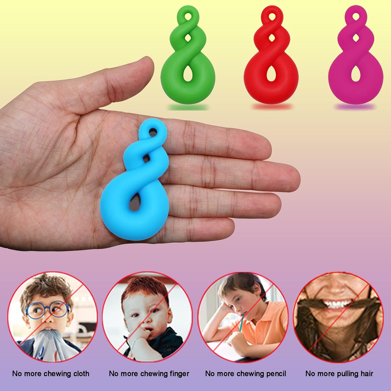 Chew Necklaces for Kids With Autism, ADHD, SPD, or Special Needs - Sensory Silicone Chewy Necklace Toys Boys, Girls, Adults, Teens 4 Pack - Image 5