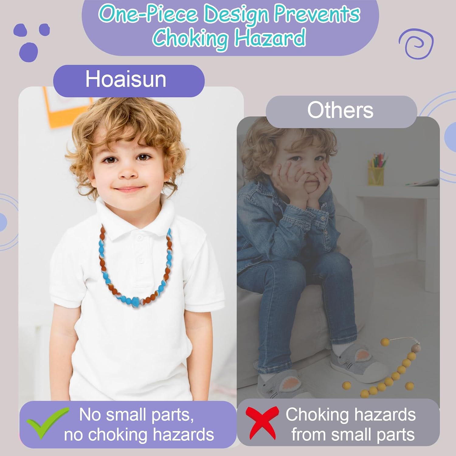 Chew Necklaces for Sensory Kids, 2 Pack Chewy Necklace Toys Reduces Stress and Anxiety, Kids with ADHD, Autism, SPD Tie-dye Orange green - - Image 3