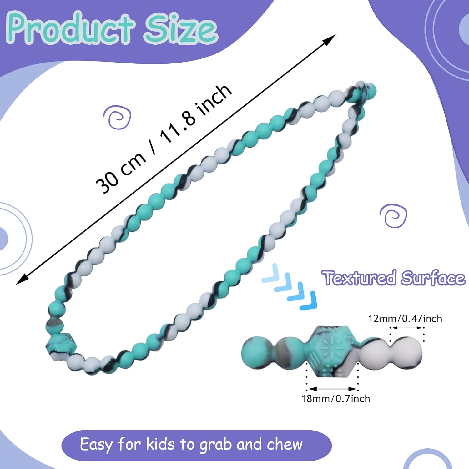 Chew Necklaces for Sensory Kids, 2 Pack Chewy Necklace Toys Reduces Stress and Anxiety, Kids with ADHD, Autism, SPD Tie-dye Orange green - - Image 4