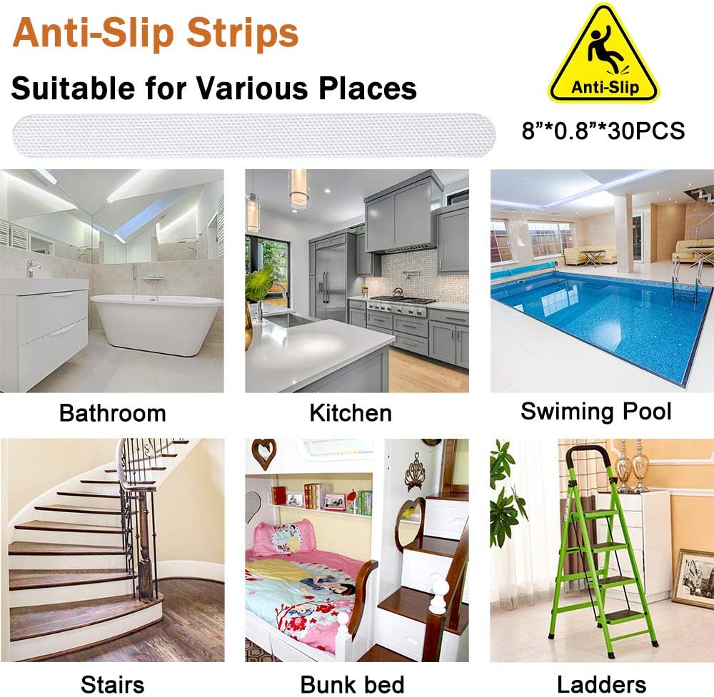 30 PCS Non Slip Shower Stickers, Safety Adhesive Strips Treads for Bathroom Floor Tub Stairs Ladders Pools Boats, Bathtub Appliques Adults & Kids with Scraper (Clear) Clear - - Image 2