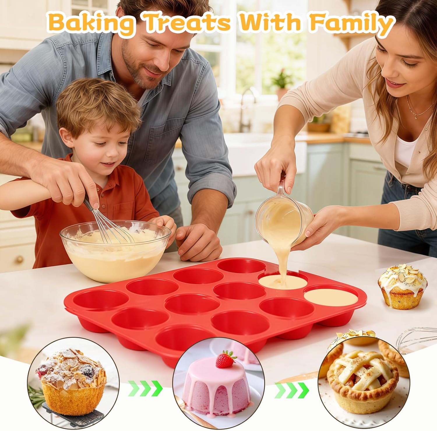 12 Cups Silicone Muffin Pan - Nonstick Cupcake 1 Pack Regular Size Mold for Baking 1pc: 12-Cup - Image 5