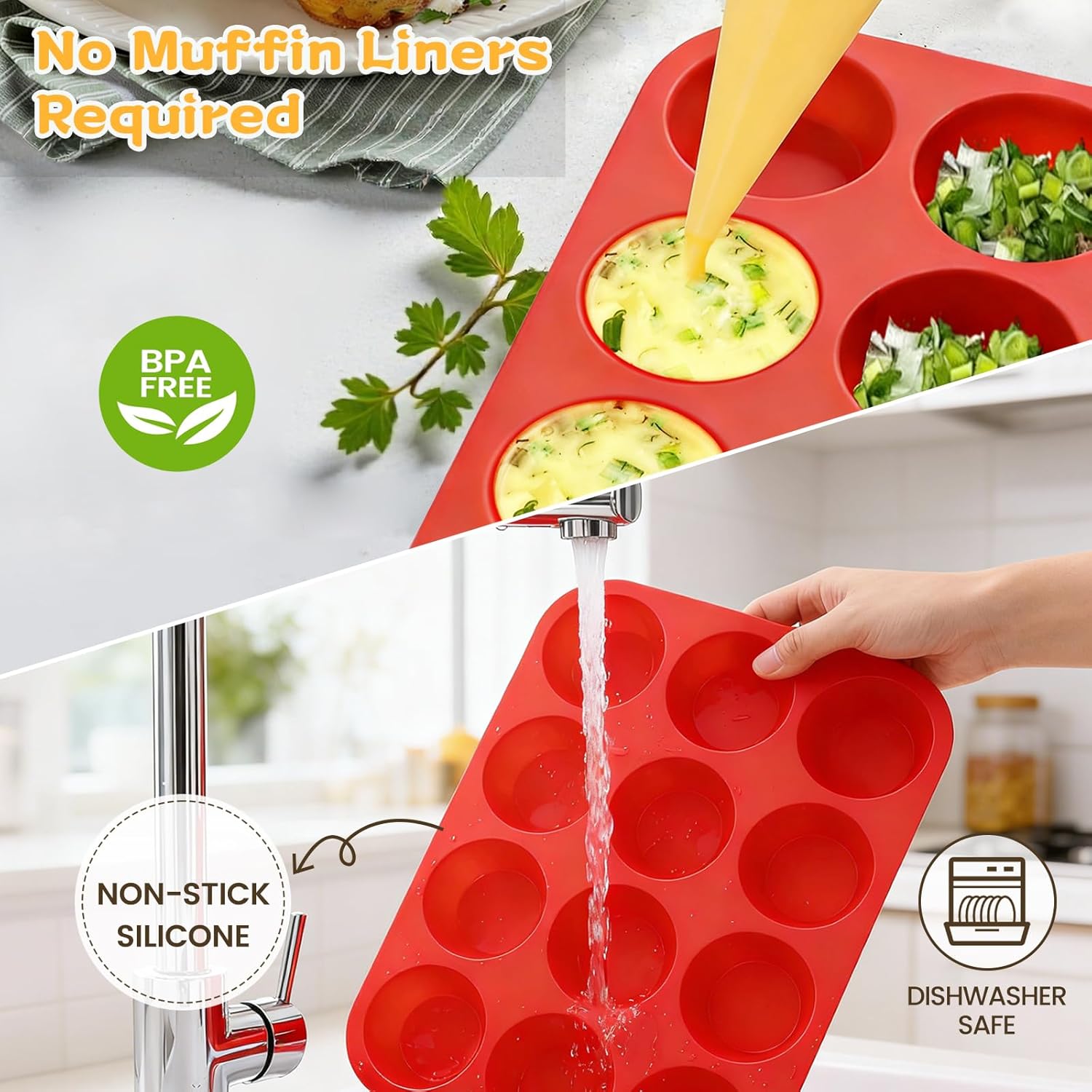 12 Cups Silicone Muffin Pan - Nonstick Cupcake 1 Pack Regular Size Mold for Baking 1pc: 12-Cup - Image 7