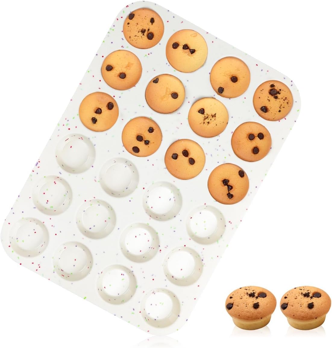 Silicone Mini Muffin Pan, 24 Cups Nonstick Cupcake Pan for Baking Muffin, Cupcake, Egg Bites, Fat Bomb, 1 Pack Confetti - 1pc: 24-Cup - Image 1