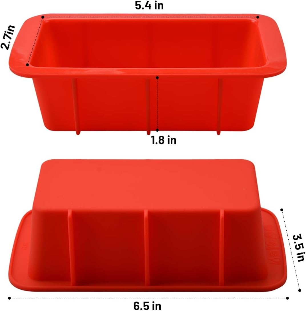 Silicone Mini Bread Loaf Pans for Baking, Small Pan Set of 4, 2.7x5.4 Inch Nonstick Molds Toast, Brownie, Loaf, Cake, Soaps Red - - Image 2