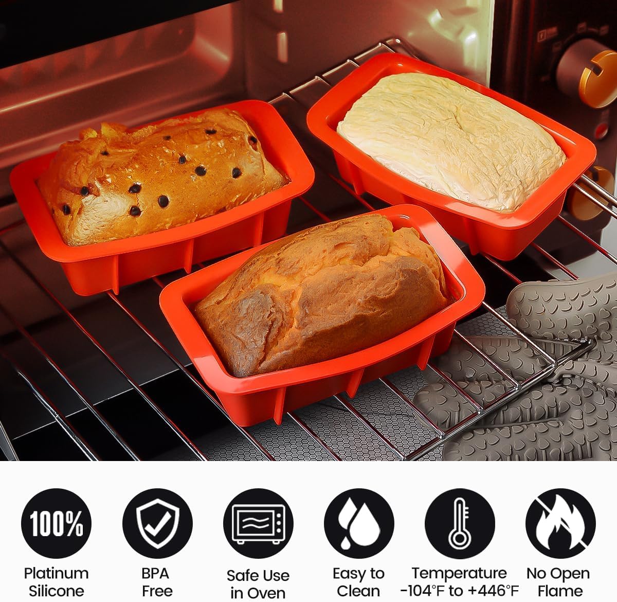 Silicone Mini Bread Loaf Pans for Baking, Small Pan Set of 4, 2.7x5.4 Inch Nonstick Molds Toast, Brownie, Loaf, Cake, Soaps Red - - Image 5