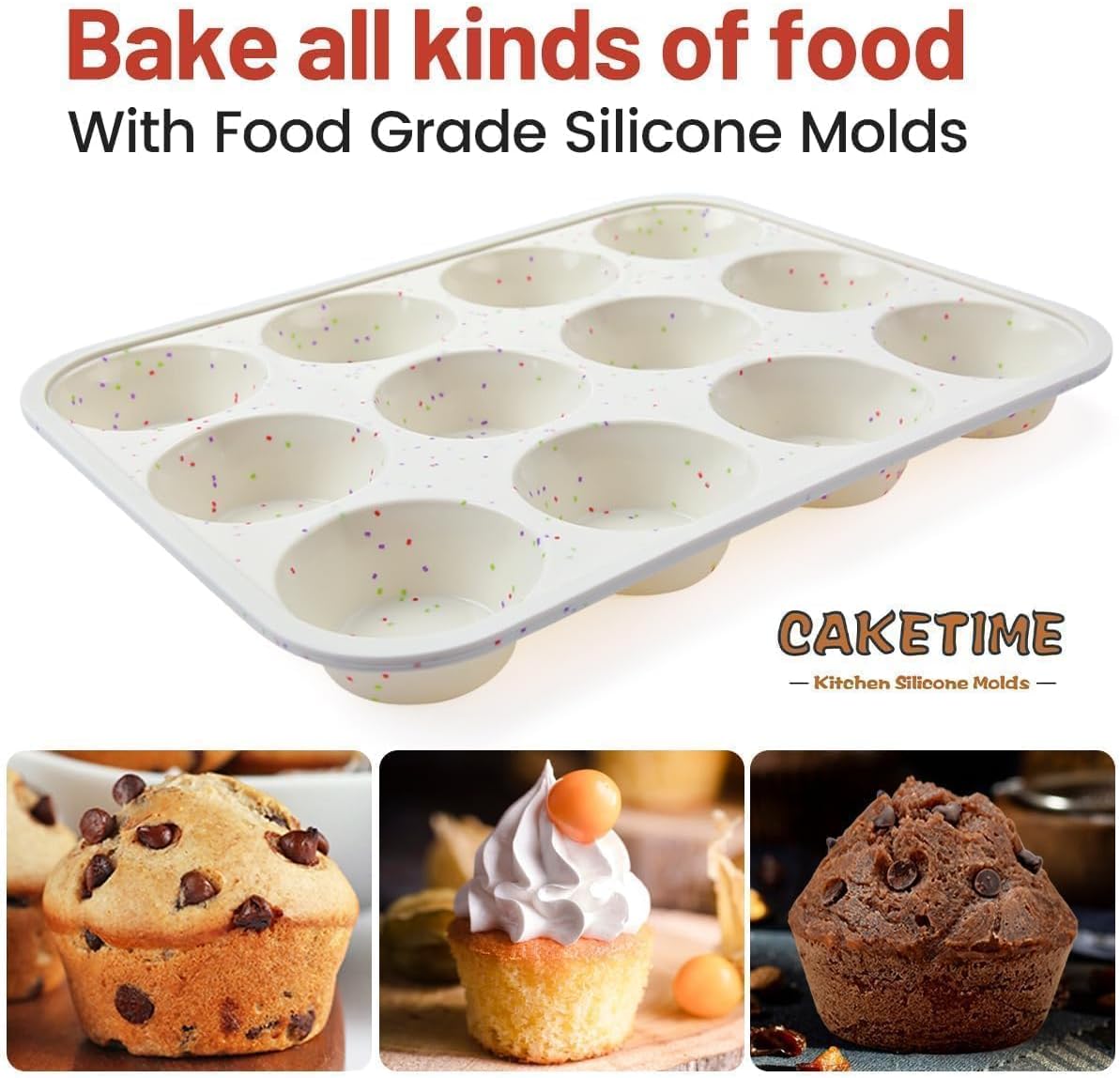 Silicone Muffin Pan, Metal Reinforced Frame Cupcake Pan 12 Cups Regular Size Easy to Move in or Out of Oven Non-Stick (2) Confetti: 2pcs - - Image 3