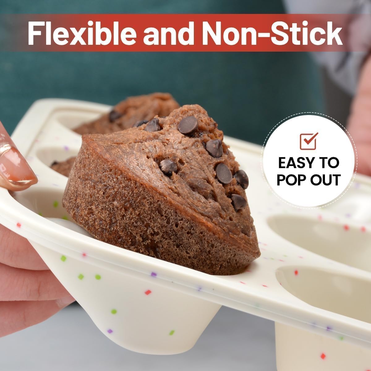 Silicone Muffin Pan, Metal Reinforced Frame Cupcake Pan 12 Cups Regular Size Easy to Move in or Out of Oven Non-Stick (2) Confetti: 2pcs - - Image 4