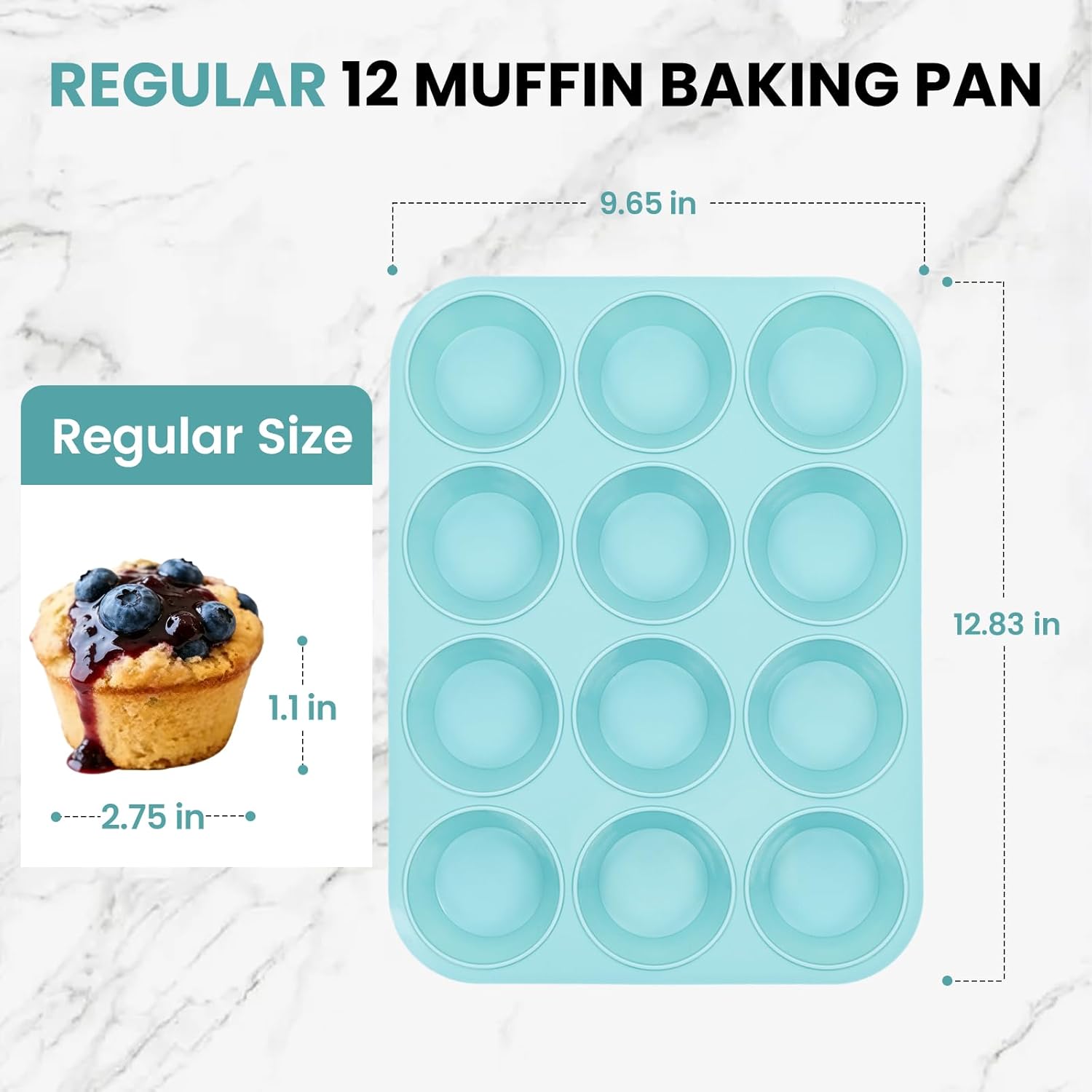 Silicone Muffin Pan, Regular Size 12 Cups Non Stick Cupcake Pan for Baking, Light Blue - - Image 3