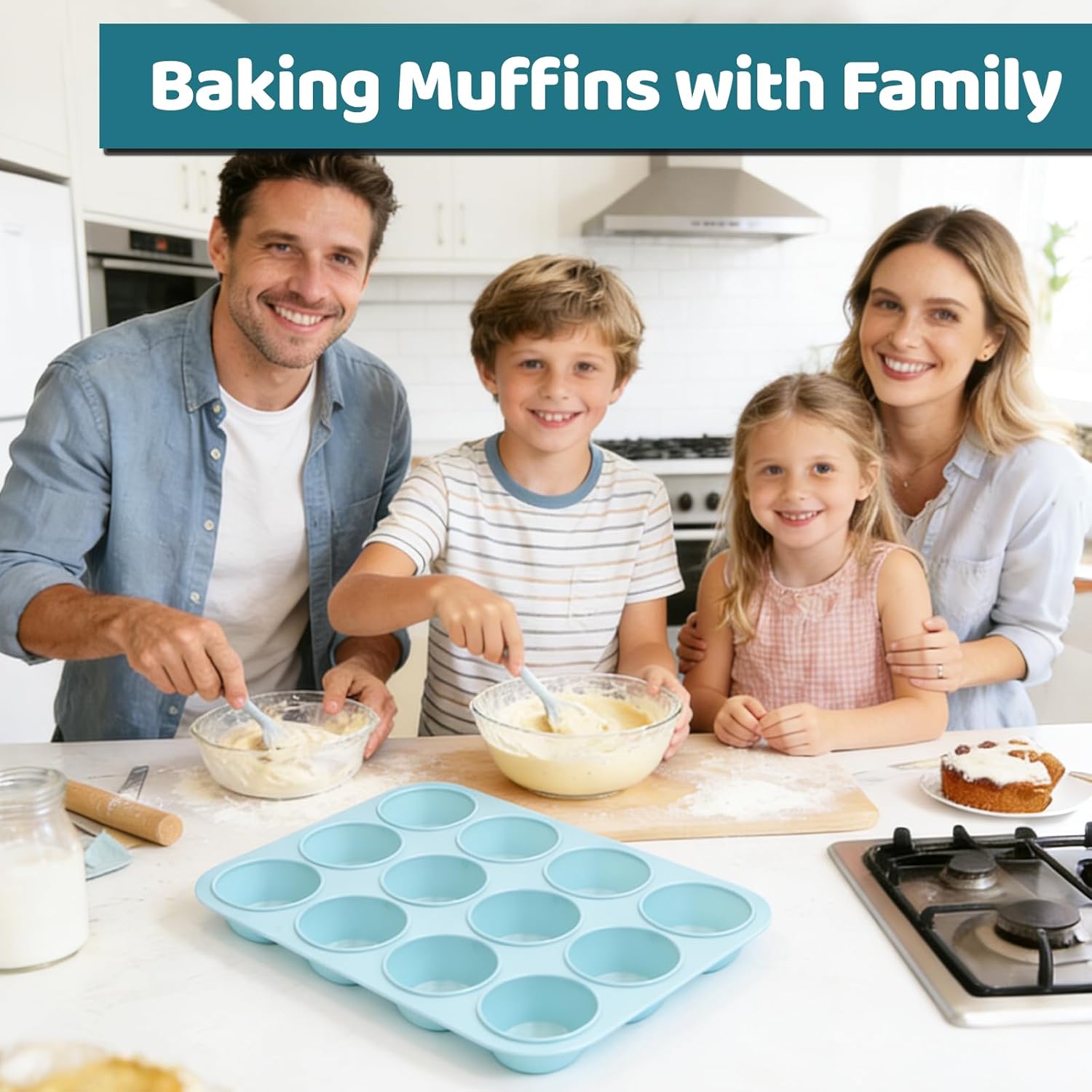 Silicone Muffin Pan, Regular Size 12 Cups Non Stick Cupcake Pan for Baking, Light Blue - - Image 5