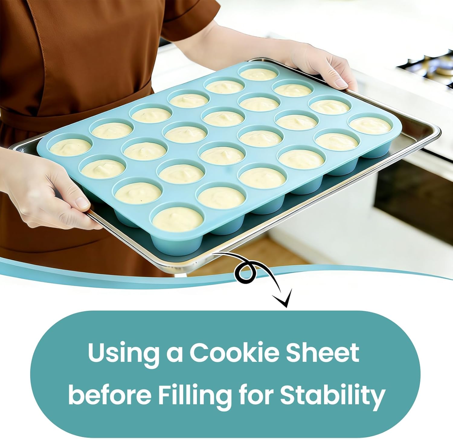 Silicone Mini Muffin Pan, 24 Cups Nonstick Cupcake Pan for Baking Muffin, Cupcake, Egg Bites, Fat Bomb, Light Blue - - Image 2