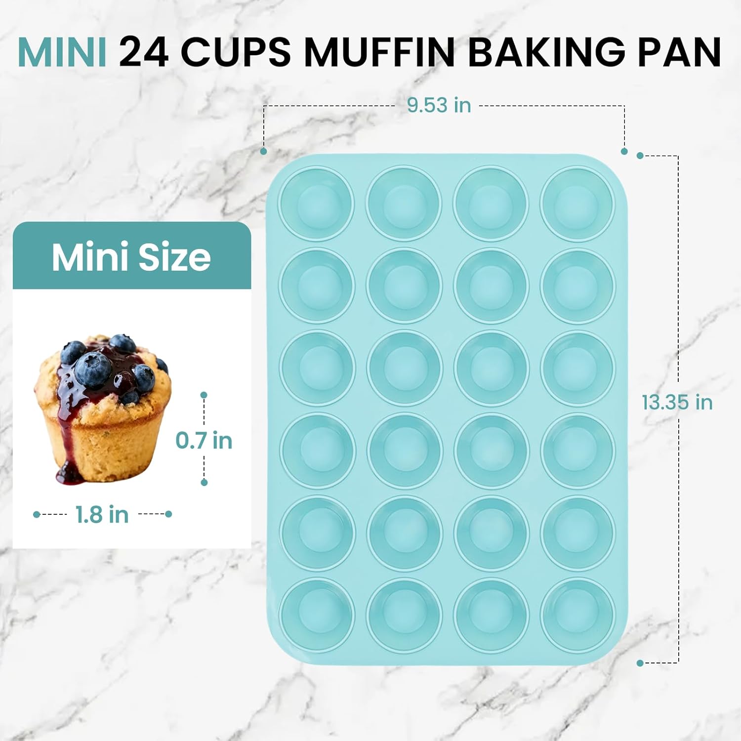 Silicone Mini Muffin Pan, 24 Cups Nonstick Cupcake Pan for Baking Muffin, Cupcake, Egg Bites, Fat Bomb, Light Blue - - Image 3