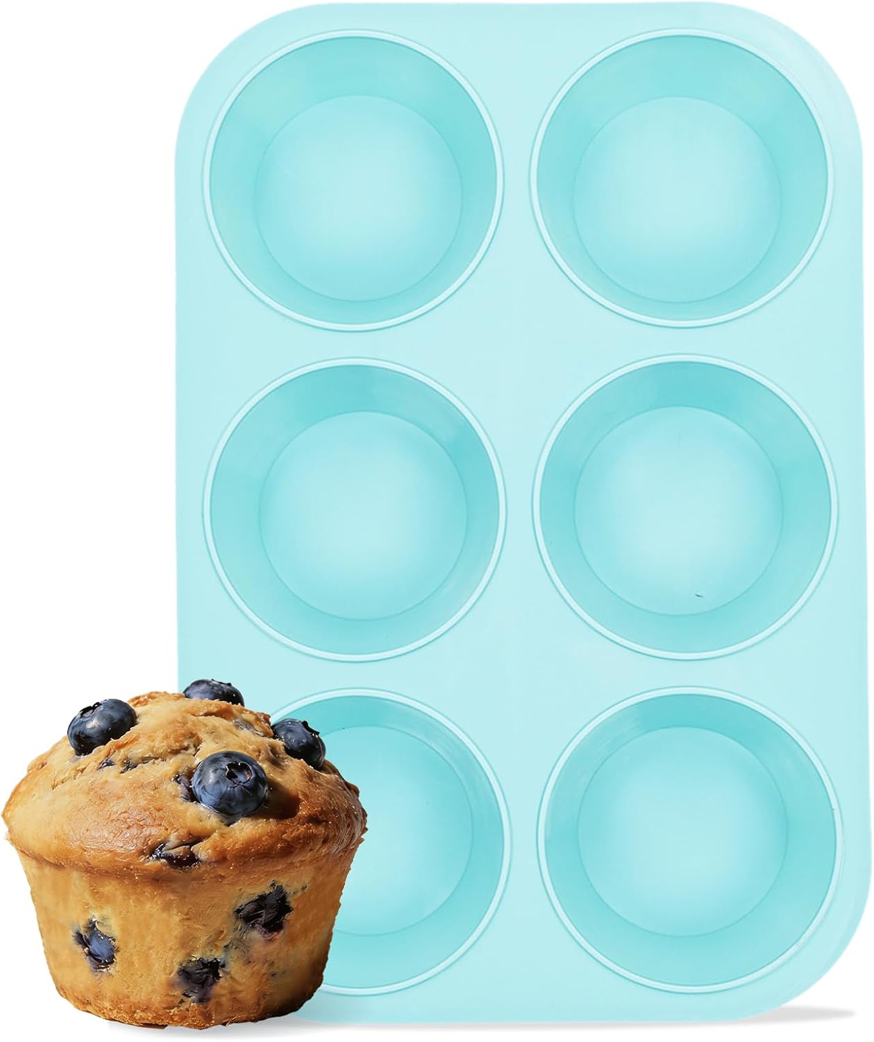 Jumbo Muffin Pan, 6 Cup Silicone 3.5 Inch Large Tin for Baking Giant Homemade Muffins, Cupcakes, Frittatas Non Stick - - Image 1