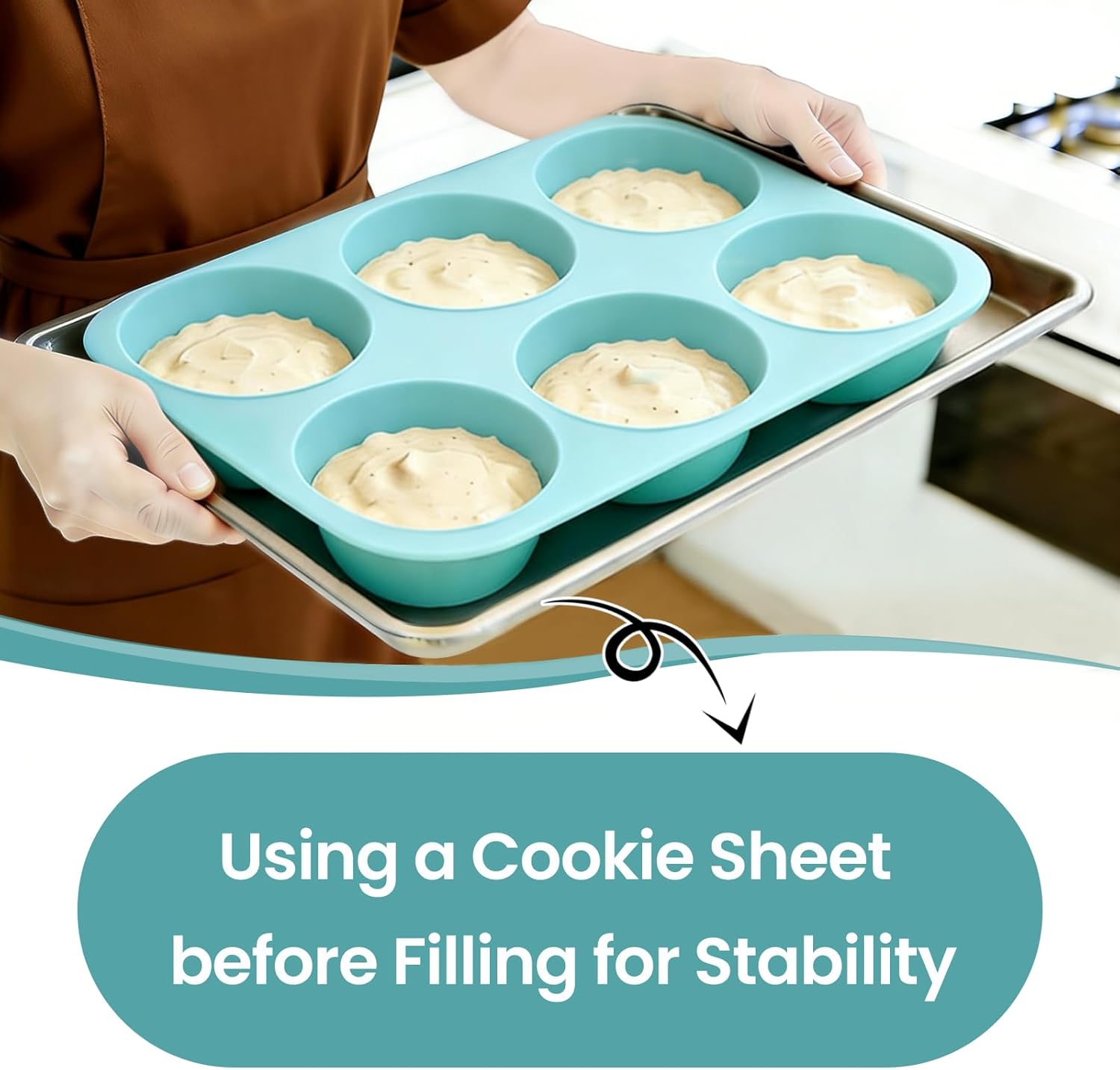 Jumbo Muffin Pan, 6 Cup Silicone 3.5 Inch Large Tin for Baking Giant Homemade Muffins, Cupcakes, Frittatas Non Stick - - Image 2