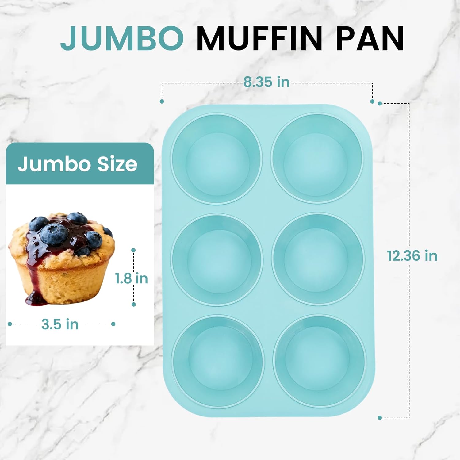 Jumbo Muffin Pan, 6 Cup Silicone 3.5 Inch Large Tin for Baking Giant Homemade Muffins, Cupcakes, Frittatas Non Stick - - Image 3