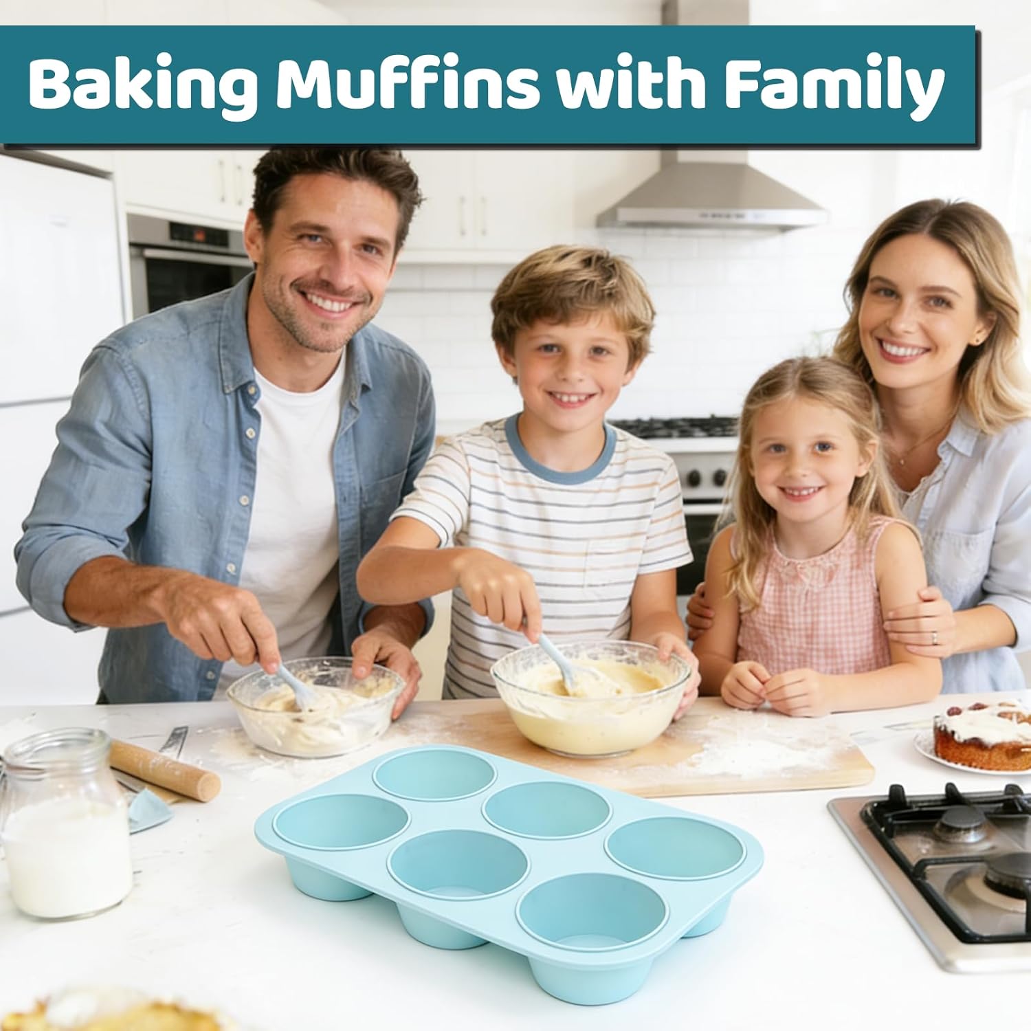 Jumbo Muffin Pan, 6 Cup Silicone 3.5 Inch Large Tin for Baking Giant Homemade Muffins, Cupcakes, Frittatas Non Stick - - Image 4