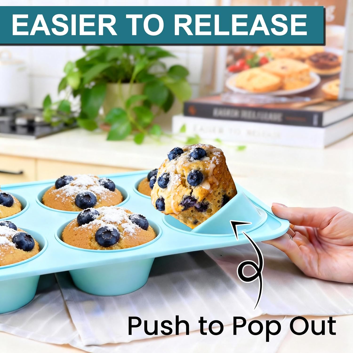 Jumbo Muffin Pan, 6 Cup Silicone 3.5 Inch Large Tin for Baking Giant Homemade Muffins, Cupcakes, Frittatas Non Stick - - Image 6