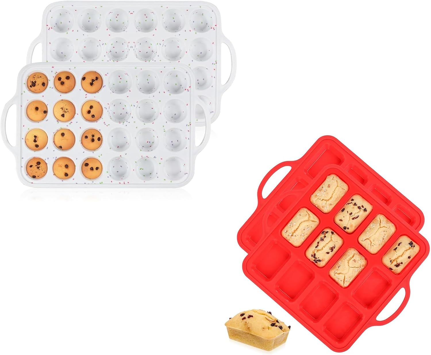 Mini Muffin Pan with Metal Reinforced Frame 24 Cups & Silicone Loaf 12 Cavities - - Image 1
