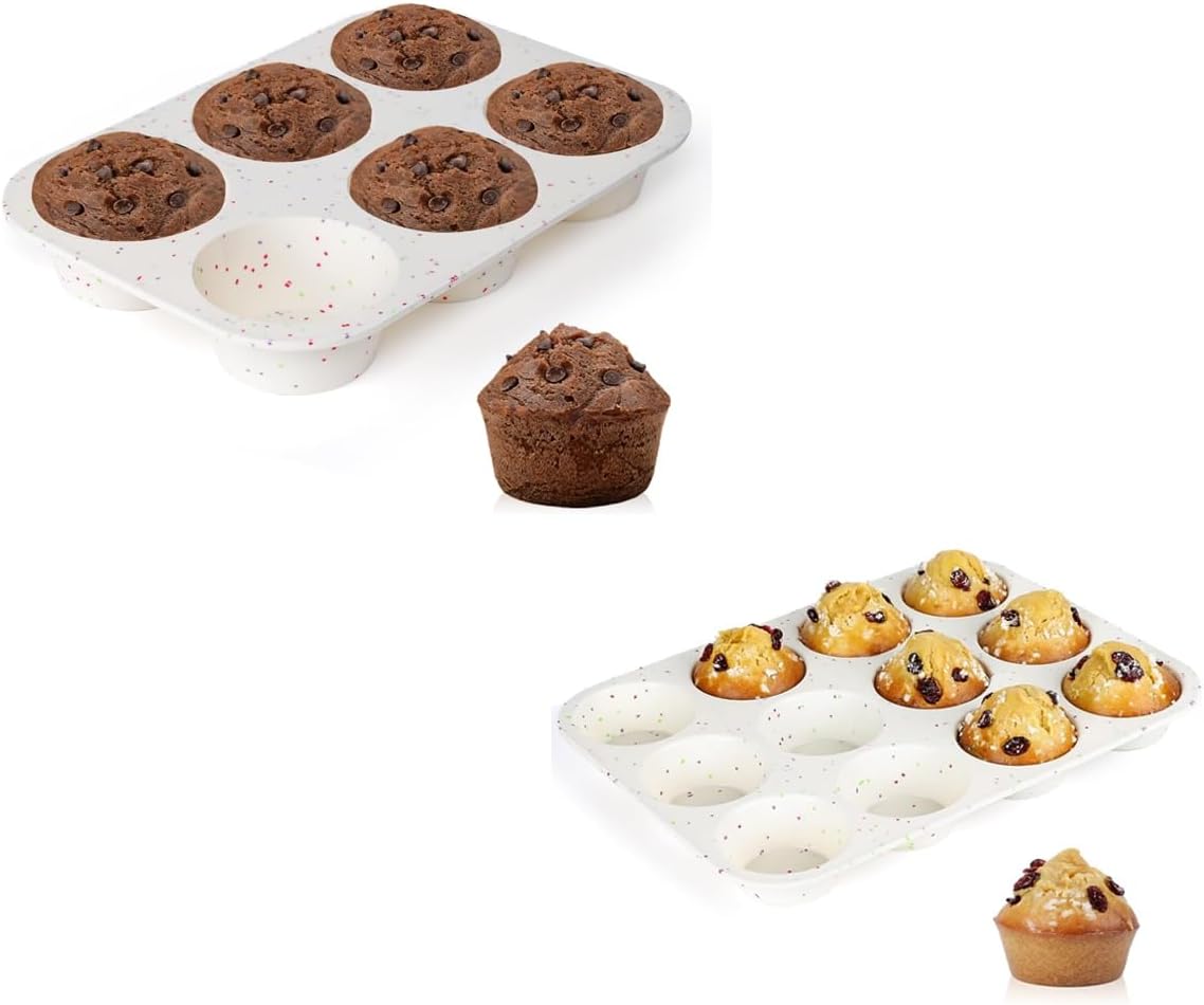 Silicone Jumbo Muffin Pan 6 Cups & Regular Size 12 - - Image 1