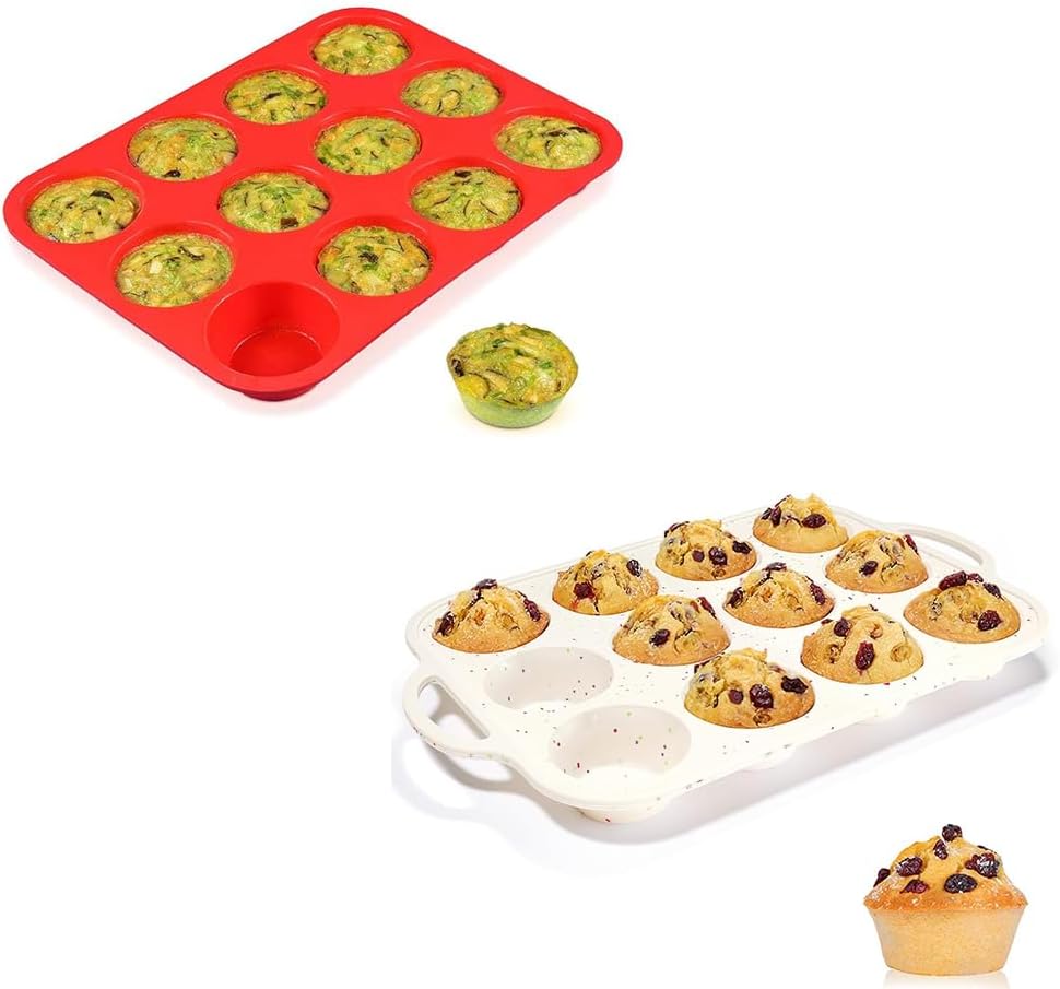 Silicone Muffin Pan Nonstick Cupcake ＆ Metal Reinforced Frame Regular Size Pans Tray for Baking BPA Free - - Image 1
