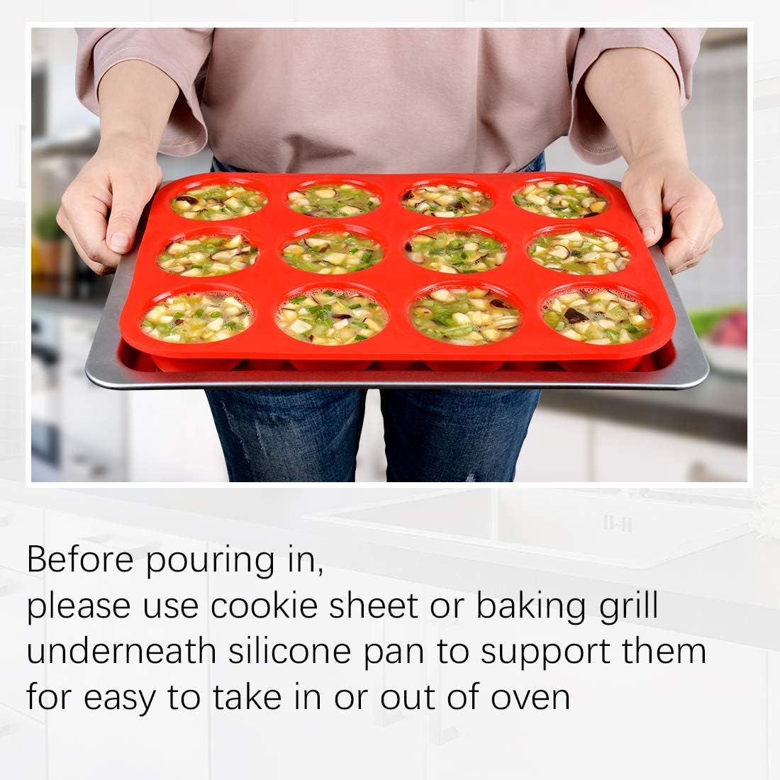 Silicone Muffin Pan Nonstick Cupcake ＆ Metal Reinforced Frame Regular Size Pans Tray for Baking BPA Free - - Image 2