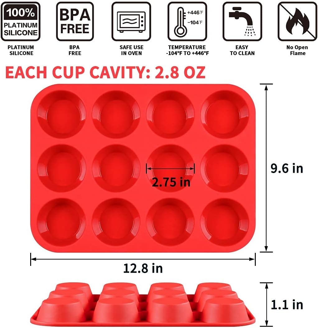 Silicone Muffin Pan Nonstick Cupcake ＆ Metal Reinforced Frame Regular Size Pans Tray for Baking BPA Free - - Image 4