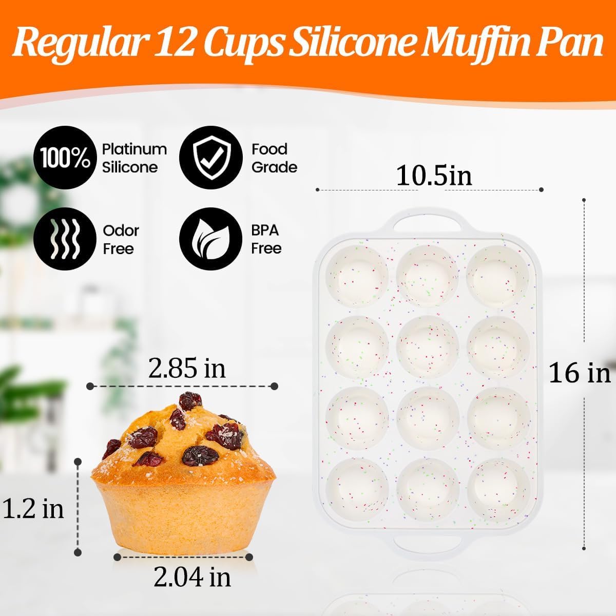 Silicone Muffin Pan Nonstick Cupcake ＆ Metal Reinforced Frame Regular Size Pans Tray for Baking BPA Free - - Image 5