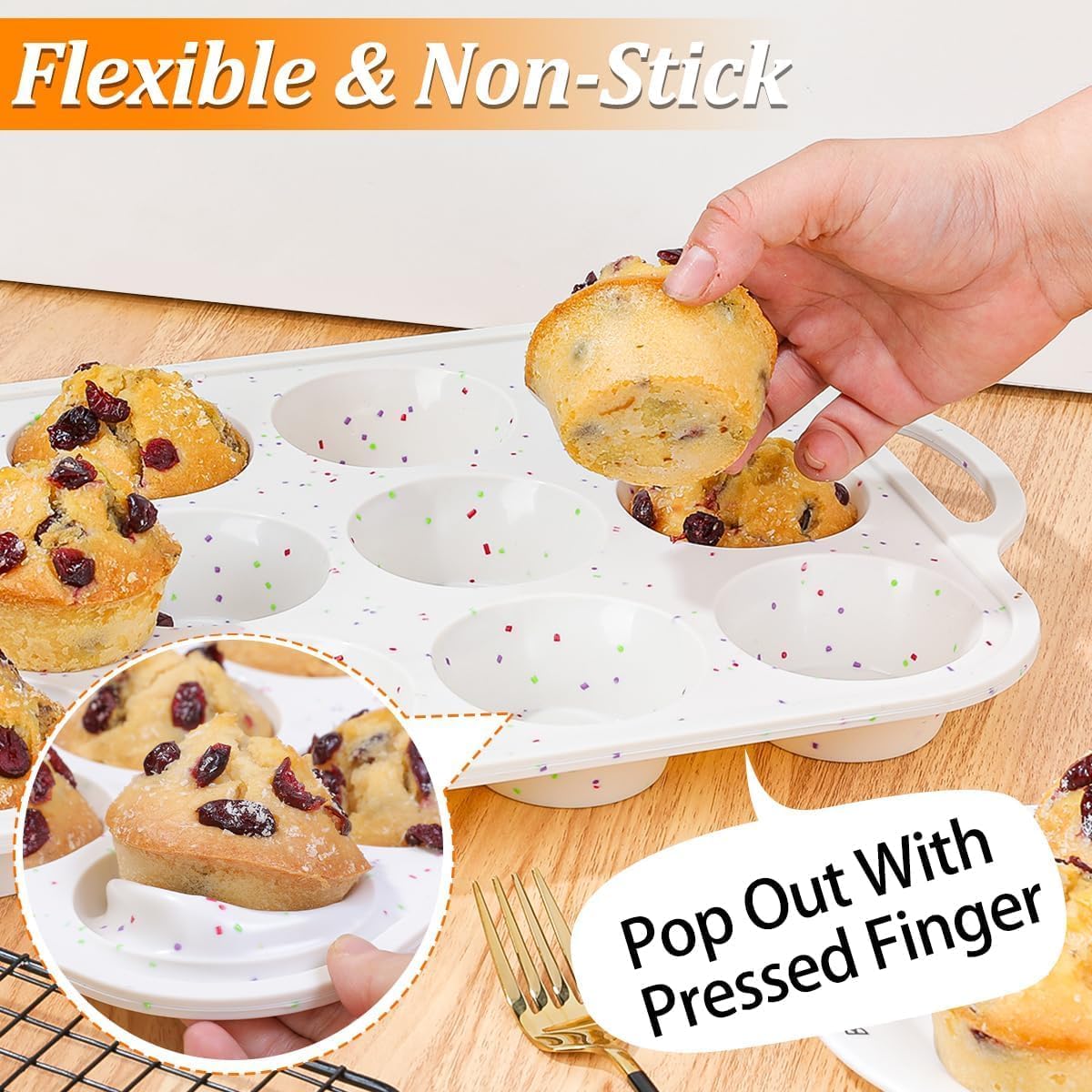 Silicone Muffin Pan Nonstick Cupcake ＆ Metal Reinforced Frame Regular Size Pans Tray for Baking BPA Free - - Image 7