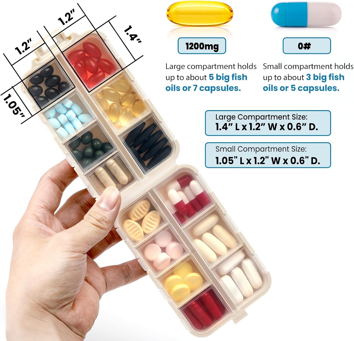 14 Grids Pill Organizer Box with Labels, Travel Medication Holder Dispenser Case Kit, Pocket Daily Pharmacy Container for Fish Oil Vitamin Supplement Storage, Khaki Pink Grey, 3 Pack Khaki+pink+grey - Image 2