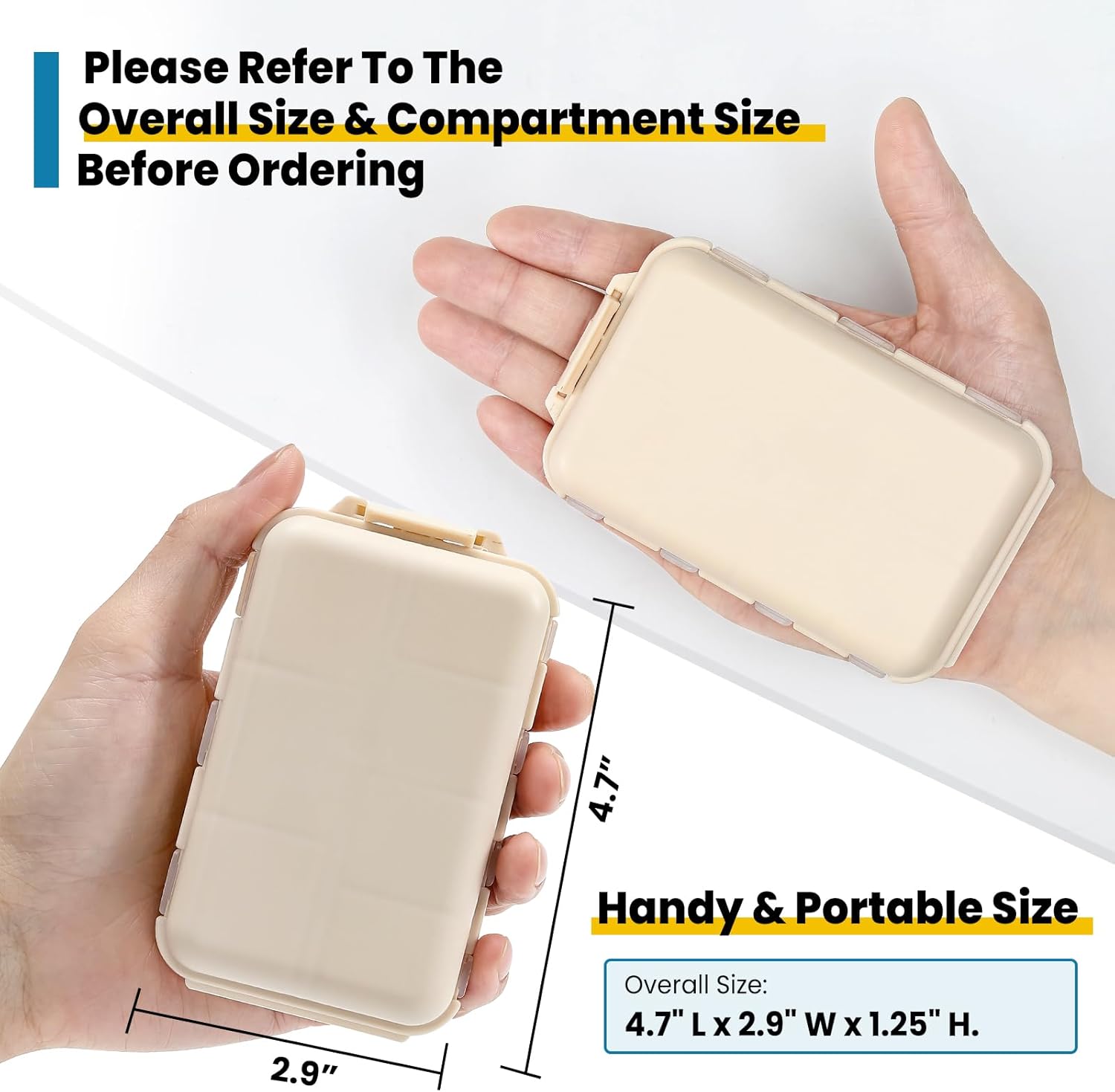 14 Grids Pill Organizer Box with Labels, Travel Medication Holder Dispenser Case Kit, Pocket Daily Pharmacy Container for Fish Oil Vitamin Supplement Storage, Khaki Pink Grey, 3 Pack Khaki+pink+grey - Image 3