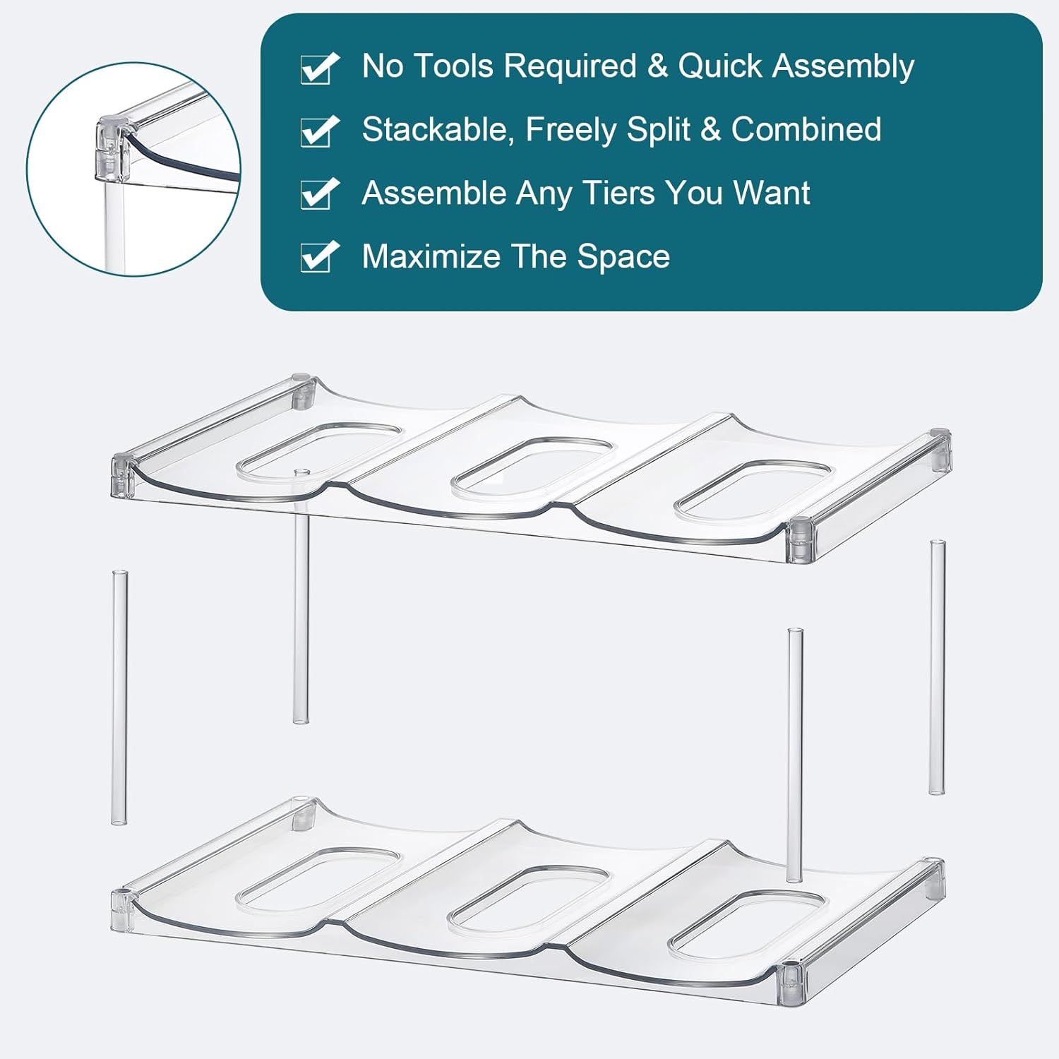 LARGER Compartment - Stackable Water Bottle Organizer Holder for Stanley & Others' Large Tumbler Clear Wine Rack, Cup Cabinet Home Countertop Fridge Pantry Shelf, 3 Tier Hold 9 - Image 6